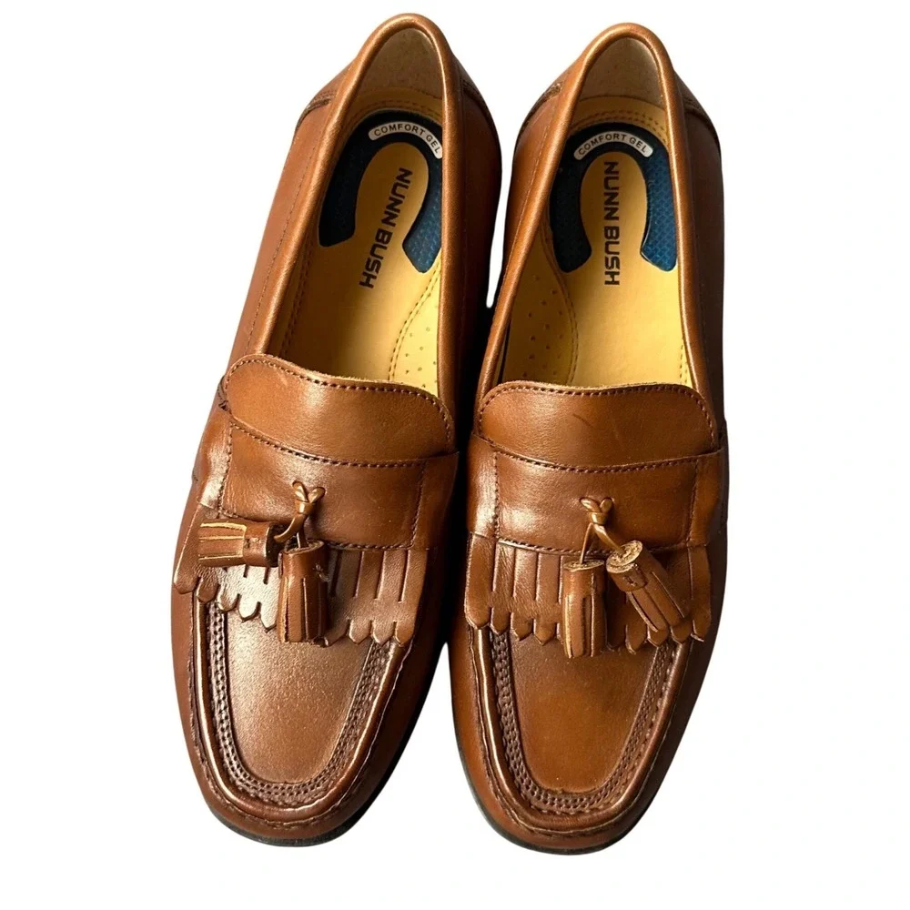 Nunn Bush Lincoln Mens 9W Brown Leather Tassel Kiltie Loafers 84198-257